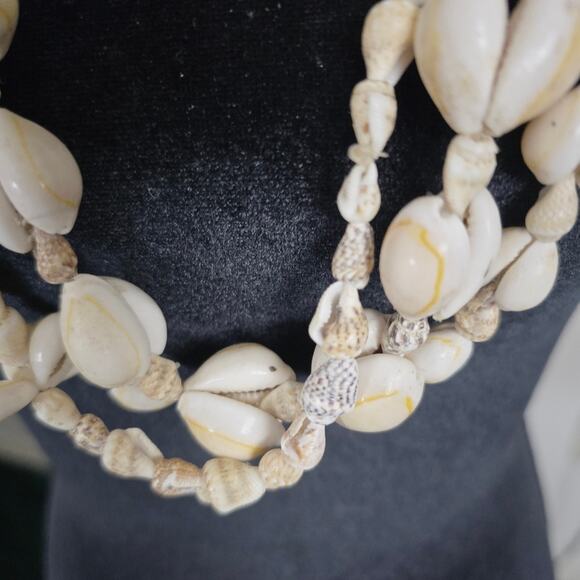 Hawaiian Cowrie Sea Shell Necklace 16" Boho Clapless Long Beachy 90s Conch 3pc - Picture 7 of 12